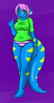  anthro blue_skin chubby clie clothing fallenfolf female green_eyes hair lizard markings panties pink_hair reptile scalie solo underwear 