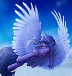  2015 anthro anthrofied blue_hair blue_skin breasts equine female flight flying friendship_is_magic hair hattonslayden hooves horn long_hair mammal my_little_pony nipples nude princess_luna_(mlp) solo winged_unicorn wings 