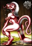  2003 anthro anus breasts butt claws dragon ear_piercing eating erect_nipples feces female gem gold hair jewelry kneeling markie nipples nude piercing pussy raised_tail red_eyes red_scales scalie scat side_boob solo steam teeth white_hair wings 