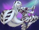  2015 anthro back bra breasts camel_toe clothing dancing female furafterdark hair mammal nipples panties pole pole_dancing public skunk solo stripes thong tygurstar underwear white_hair zig_zag 