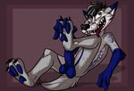  anthro balls canine darkfawks fatalsyndrome hindpaw male mammal paws smile solo tongue wolf 