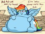  blue_fur cutie_mark equine female friendship_is_magic fur graphene hair hooves long_hair looking_at_viewer mammal morbidly_obese multicolored_hair my_little_pony navel open_mouth overweight pegasus pizza_boxes purple_eyes rainbow_dash_(mlp) smile solo text wings 