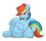  blue_fur equine feathers female friendship_is_magic fur graphene hair hooves long_hair looking_at_viewer mammal multicolored_hair my_little_pony navel obese overweight pegasus plain_background purple_eyes rainbow_dash_(mlp) smile solo tongue wings 