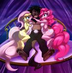  anthro bed bed_sheet black_mane equine feline female fluttershy_(mlp) friendship_is_magic group horse lion lying male mammal my_little_pony on_back on_side pinkie_pie_(mlp) pony sahtori 