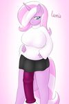  2015 animal_genitalia anthro anthrofied balls big_balls big_breasts blue_eyes breasts dickgirl equine fan_character flaccid fur hair hair_over_eye horn horsecock hyper hyper_balls hyper_penis intersex lamia_(character) lamiaaaa mammal my_little_pony penis pink_fur skirt solo sweater turtleneck two_tone_hair unicorn 