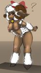  ? anthro bell breasts caprine collar ear_piercing female fur hooves jassbefrold mammal nipples piercing pose red_eyes sheep solo white_fur 