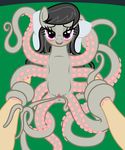  absurd_res badumsquish bedroom_eyes black_hair blush cephalopod clitoris duo equine female feral first_person_view friendship_is_magic fur grey_fur hair hi_res horse hybrid long_hair looking_at_viewer lying mammal marine my_little_pony octavia_(mlp) octopus on_back pillow presenting purple_eyes pussy smile solo_focus tentacles 