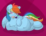  blue_fur cupcake cutie_mark equine feathers female food friendship_is_magic fur graphene hair hooves long_hair looking_at_viewer lying mammal multicolored_hair my_little_pony navel obese overweight pegasus purple_eyes rainbow_dash_(mlp) solo wings 
