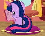  &lt;3 absurd_res anus badumsquish bedroom_eyes book cutie_mark dock equine feathers female friendship_is_magic fur hair hi_res horn inside long_hair looking_at_viewer looking_back magic mammal my_little_pony pillow presenting puffy_anus purple_eyes purple_fur purple_hair pussy smile solo twilight_sparkle_(mlp) two_tone_hair winged_unicorn wings 