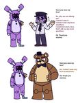  ambiguous_gender animatronic anthro bonnie_(fnaf) bow_tie comic five_nights_at_freddy&#039;s five_nights_at_freddy&#039;s_2 freddy_(fnaf) group hat human lagomorph machine male mammal mechanical open_mouth plain_background rabbit robot teeth text top_hat white_background 