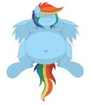  blue_fur equine eyes_closed feathers female friendship_is_magic fur graphene hair hi_res hooves long_hair lying mammal multicolored_hair my_little_pony navel obese on_back overweight pegasus rainbow_dash_(mlp) sleeping smile solo wings 