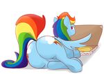 blue_fur chubby cutie_mark eating equine feathers female food friendship_is_magic fur graphene hair hooves long_hair looking_at_viewer looking_back mammal multicolored_hair my_little_pony pegasus pizza purple_eyes rainbow_dash_(mlp) raised_tail rear_view solo wings 
