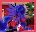  big_breasts blue_eyes blue_hair breasts christmas christmas_tree clothing corset cutie_mark equine female fireplace friendship_is_magic hair holidays hooves horn kneeling legwear lipstick looking_at_viewer mammal miniskirt my_little_pony plankboy princess_luna_(mlp) skirt solo sparkles stockings tree winged_unicorn wings 