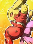  2015 anthro bandage blush clothed clothing cracks day-t eyelashes female fur knife mammal ninja nintendo pikachu plain_background pok&eacute;mon red_eyes ribbons rodent scar shadow solo video_games yellow_background 