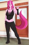  2015 anthro anthrofied berry_pinch_(mlp) boots cherry cleavage clothed clothing equine female fishnet friendship_is_magic fur green_eyes hair horn mammal marik_azemus34 midriff my_little_pony older pink_fur pink_hair ruby_pinch_(mlp) shirt solo tank_top unicorn 