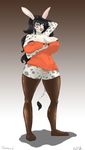  animal_ears big_breasts black_hair bovine breasts cattle eyeshadow female hair hooves horn huge_breasts leggings legwear lipstick long_hair makeup mammal rabbit_ears star_(mcnasty) sysygy voluptuous 