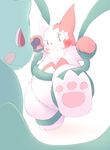  3_toes ambiguous_gender angry bdsm blush bondage bound bulbasaur chest_tuft chubby claws dinosaur feral fur hindpaw licking nintendo otomi_sekirou pawpads paws plain_background pok&eacute;mon smile sweat toes tongue tongue_out tuft video_games vine_whip white_background zangoose 