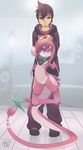  2015 ambiguous_gender anthro black_eyes black_hair clothed clothing cute dragon duo green_eyes hair holding hoodie horn human lamp long_tail looking_at_viewer looking_down male mammal pants pink_hair pink_skin ru_(rudragon) rudragon scalie scarf shoes smile sofa wings 