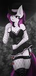  abstract_background anthro breasts cleavage clothed clothing dress equine fan_character female fishnet fur hair hat horse long_hair looking_at_viewer mammal my_little_pony ninjapony open_mouth pony purple_eyes purple_hair smile solo standing top_hat umbrella 