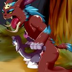  2015 abdominal_bulge ahegao anal anal_penetration anthro arm_grab blue_eyes bow brown_fur chest_tuft cub cum cum_in_ass cum_inside cum_while_penetrated dessy detailed_background dragon duo forced from_behind fucked_silly fur furred_dragon gay gnar_(league_of_legends) grass league_of_legends male penetration purple_fur rape ridiculous_fit saurian_(artist) size_difference tongue tongue_out transformation tree tuft video_games yellow_eyes yordle young 