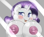  anthro bedroom_eyes big_breasts blue_eyes blush braffy breasts digital_media_(artwork) equine female friendship_is_magic fur hair horn huge_breasts long_hair looking_at_viewer mammal my_little_pony nipples obese on_glass overweight presenting purple_hair rarity_(mlp) smile solo standing tongue unicorn white_fur 