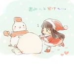  black_hair boots chibi hat kimi_ni_todoke kuronuma_sawako long_hair mittens sack santa_costume santa_hat shirotaka_(shirotaka) snowman solo translated 