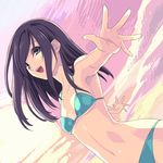 :d armpits bikini dutch_angle foreshortening hands hirano_katsuyuki long_hair lowres open_mouth original outstretched_arms smile solo spread_arms swimsuit 