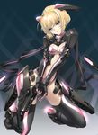  armor blonde_hair blue_eyes gloves gun kneeling maeda_hiroyuki mecha_musume original solo thighhighs weapon 