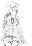  blazer face greyscale jacket k-on! kotobuki_tsumugi long_hair monochrome ribbon school_uniform shirabi sitting sketch skirt smile solo very_long_hair 