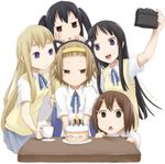  akiyama_mio bad_id bad_pixiv_id black_eyes black_hair blonde_hair blue_eyes brown_eyes brown_hair cake camera cup desk food hirasawa_yui k-on! kotobuki_tsumugi long_hair multiple_girls nakano_azusa pectong saucer school_uniform short_hair tainaka_ritsu teacup 