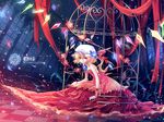  birdcage blonde_hair cage checkered checkered_floor dress flandre_scarlet flower hat kieta perspective petals red_eyes solo thorns touhou wings 