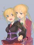  1girl androgynous bad_id bad_pixiv_id blazer blonde_hair formal imai_taki jacket ponytail siblings skirt suit umineko_no_naku_koro_ni ushiromiya_jessica ushiromiya_lion 