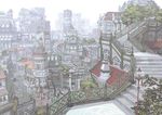  bad_pixiv_id cityscape colorized hozumi_(ta) lamp munashichi no_humans original rooftop scenery stairs tree window 