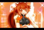  animal_ears blazblue breasts brown_hair fingerless_gloves full_fool gloves large_breasts looking_at_viewer makoto_nanaya short_hair solo squirrel_ears squirrel_tail tail underboob 