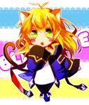  ame_erika animal_ears bad_id bad_pixiv_id banned_artist blazblue blonde_hair cat_ears cat_tail chibi copyright_name green_eyes long_hair noel_vermillion solo tail 