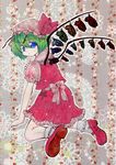  alternate_wings antennae bad_id bad_pixiv_id blue_eyes bug butterfly cosplay flandre_scarlet flandre_scarlet_(cosplay) green_hair hat insect itetaki mary_janes shoes short_hair solo touhou wings wriggle_nightbug 