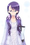  alternate_hairstyle dress floral_print glasses heartcatch_precure! hyuuga_takashi long_hair low_twintails precure purple_eyes purple_hair solo tsukikage_yuri twintails 