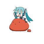  &gt;:) :3 capybara-san chibi_miku hatsune_miku minami_(colorful_palette) pointing riding simple_background smile v-shaped_eyebrows vocaloid |_| 