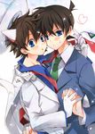  animal_ears blue_eyes brown_hair cat_ears hat kaitou_kid kudou_shin'ichi kuroba_kaito male_focus meitantei_conan multiple_boys school_uniform teitan_high_school_uniform toujou_sakana yaoi 