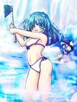  axe bikini green_eyes green_hair hat highres kochiya_sanae komeiji_koishi kouba moriya_suwako multiple_girls one-piece_swimsuit submerged swimsuit touhou weapon 