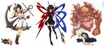  anchor asymmetrical_wings black_hair black_legwear blue_eyes blue_hair cloud eddie_(guilty_gear) green_eyes guilty_gear hat highres hood houjuu_nue kumoi_ichirin legs may_(guilty_gear) multiple_girls murasa_minamitsu parody polearm robo-ky robo-ky_ii sailor sailor_collar sailor_hat short_hair style_parody thighhighs touhou trident unzan weapon wings yuukou zato-1 zettai_ryouiki 