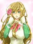  axis_powers_hetalia bad_id bad_pixiv_id bow brown_hair feathers flower green_eyes hair_flower hair_ornament hand_in_hair highres hungary_(hetalia) long_hair ribbon sakura_ran smile solo 