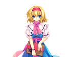  alice_margatroid blonde_hair blue_eyes book capelet dress hairband non-web_source riv short_hair solo touhou transparent_background white_capelet 