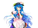  ;p blue_hair food fruit game_cg hat hinanawi_tenshi long_hair non-web_source one_eye_closed peach red_eyes riv solo tachi-e tongue tongue_out touhou transparent_background 