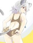  adjusting_clothes adjusting_swimsuit animal_ears competition_swimsuit grey_hair looking_back mouse_ears mouse_tail nazrin one-piece_swimsuit red_eyes sape_(saperon_black) short_hair solo swimsuit tail touhou 