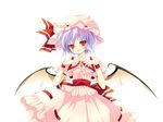  bat_wings game_cg hat lavender_hair open_mouth purple_hair red_eyes remilia_scarlet riv short_hair smile solo tachi-e touhou transparent_background wings 