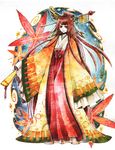  brown_hair gen_2_pokemon hime_cut ho-oh japanese_clothes leaf long_hair mashu89 personification pokemon solo 