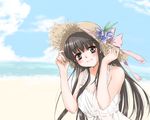  beach bikini_top day dress hat kanda_aya long_hair motoori_chigusa original see-through solo straw_hat sun_hat 