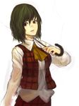  ascot face green_hair kazami_yuuka plaid plaid_vest red_eyes shirabi short_hair simple_background solo touhou umbrella untucked upper_body vest white_background 