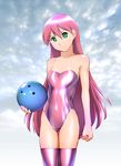  ball bare_shoulders cloud daichouhen_doraemon doraemon doraemon:_nobita_to_tetsujin_heidan green_eyes leotard long_hair pink_hair pink_legwear pink_leotard riruru skinny solo thighhighs ueyama_michirou 